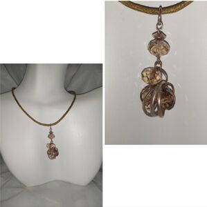 Hand Crafted Beaded Cluster Necklace Unique Casual Bohemian Neutral Silver Brown